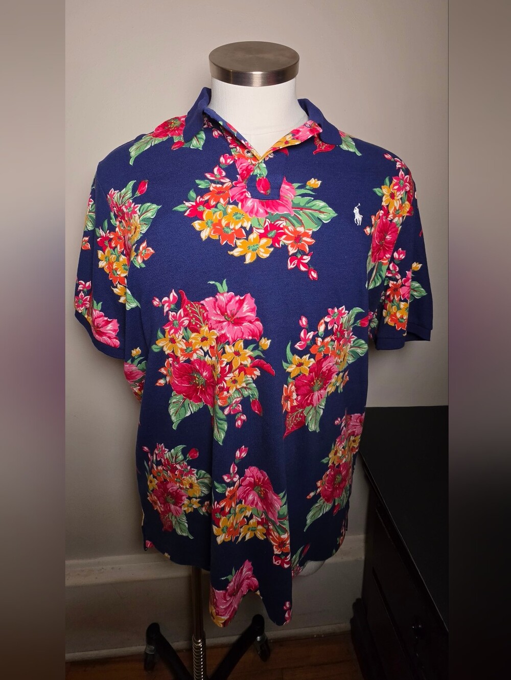 Polo by Ralph Lauren Navy Floral Polo with Pink and Yellow Blooms